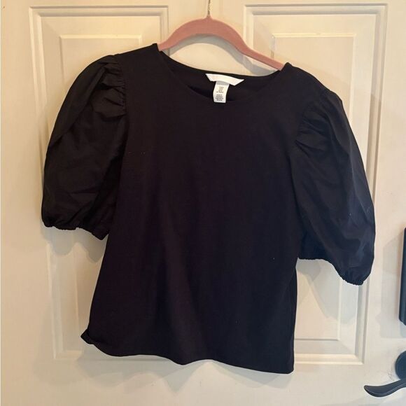 H&M Black Puff Sleeve Boxy Blouse - Picture 4 of 4